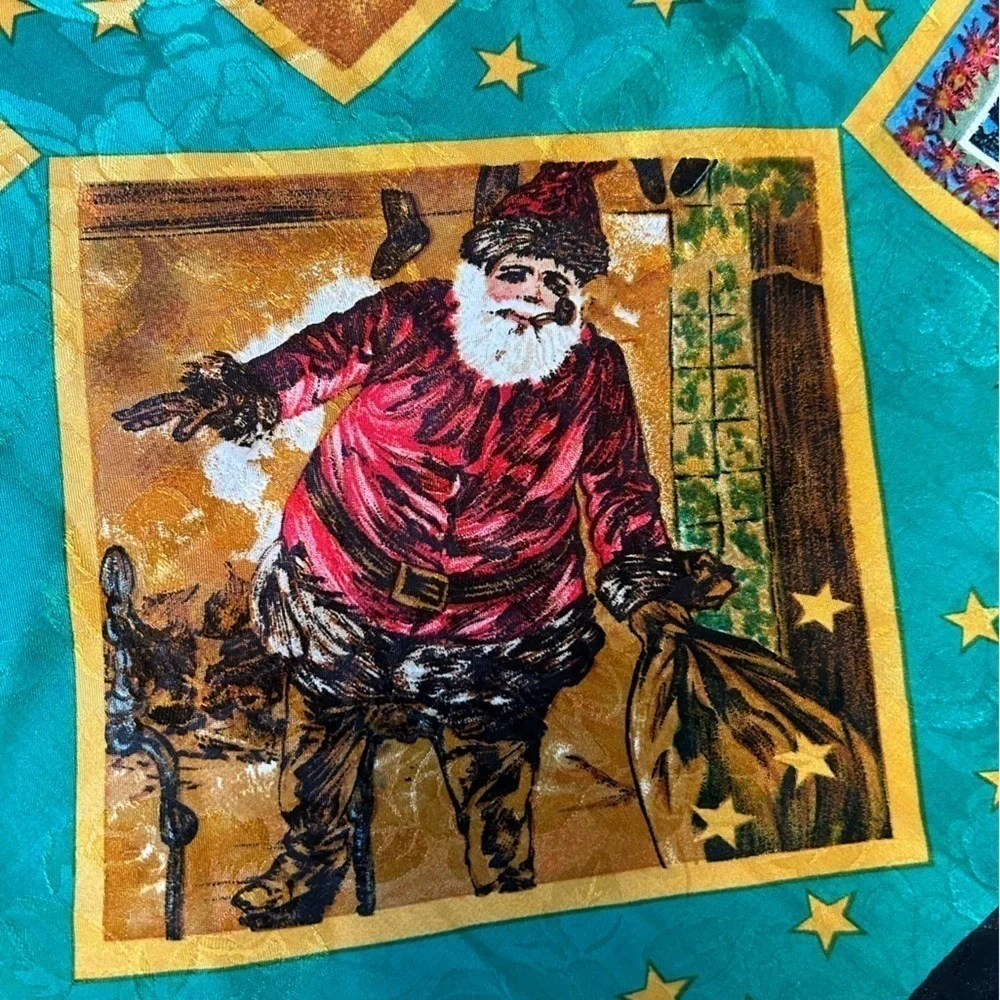 Vintage Old World Santa Christmas Scarf Holidays Bold Colors EUC